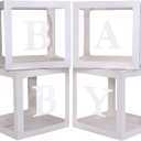 Baby Boxes with 4 PCS Letters for Baby Shower White Clear Balloon Box Blocks Gender Reveal Decorations and Birthday Party (White)