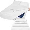 Moonsea Queen Sheet Set Deep Pocket - 4 Piece Extra Soft Queen Bed Sheets - Side Storage Pocket Fitted Sheet & Pillowcase & Flat Sheet - Easily Fits 16in to 24in Pillow Top Air Bed Mattress - White