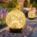Beautyard Solar Globe Lights Outdoor Large Garden Decor USB Charged 4.72" Diameter 40LED 1000mAh Solar Lights Cracked Glass Globe Power Yard Patio Garden (4.72'' Large 2 Pack Warm White)