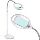 Brightech LightView Pro LED Magnifying Floor Lamp - Daylight Bright Full Spectrum Magnifier Lighted Glass Lens - Height Adjustable Gooseneck Standing Light - for Reading Task Craft Lighting - White (3 Diopter (1.75x))