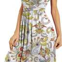 WEACZZY Women's Summer Short Sleeve Casual Dresses V-Neck Floral Party Dress with Pockets Feather White, X-Large