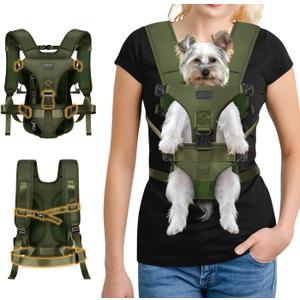 YUDODO Front Pet Carrier Backpack for Small Dogs and Cats, Secure and Breathable Mesh, Ergonomic Support, Adjustable for Walking, Hiking, or Travel (Army Green M) (Medium (11-18lbs))