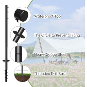 10Ft Shade Sail Poles Outdoor Sun Shade Cloth Pole Kit Heavy Duty Metal Post for Sun Shade Sail String Light Garden Yard Backyard Ground Grassland