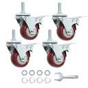 Finnhomy Swivel Caster Wheels 2 Inch Heavy Duty Threaded Stem Casters 5/16"- 18 x 1 with Brake Set of 4 Premium Polyurethane Wheels PU Load Bearing 800 Lbs Anti-wear Smooth Casters, Red