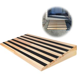 Wooden Threshold Ramp for Home Steps, 5" Rise Doorway Ramp for Wheelchair/Walker/Cart/Scooter, Multipurpose Door Ramp with Non-Slip Stripes(35.4" W*5.0" H, Solid Wood, 800LBs Capacity)