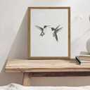 Vintage Wall Art Framed Hummingbird Canvas Print, Modern Farmhouse Birds Wall Decor, Living Room Sketch Painting Picture, Minimalist Black and White Bird Bedroom Decor – 16x24 inch
