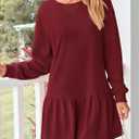 PRETTYGARDEN Womens Patchwork Sweatshirt Dress 2025 Fall Casual Long Sleeve Crewneck Pullover Cute Babydoll Mini Dresses (Wine Red,Small)