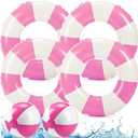 4 Pcs 35 Inch Jumbo Striped Inflatable Pool Floats with 2 pcs Beach Ball for Adults Swimming Pool Tubes for Summer Swimming Beach Party
