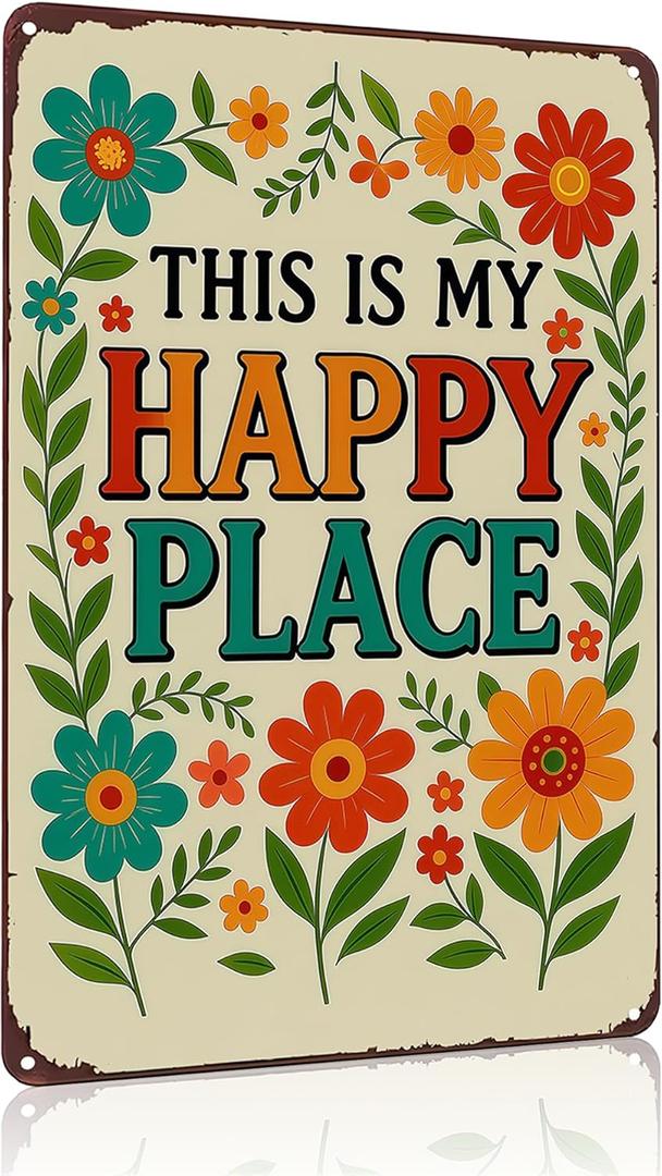 Funnysign Garden Gifts This Is My Happy Place Vintage Tin Sign for Home Garden Patio Yard Decor 8 X 12 Inch(3981)