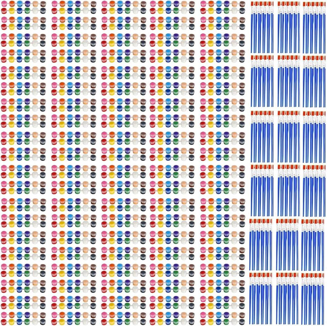 GEHUIZER Mini Paint Set, 100 Pack Washable Paint Strips Kit with 200 Painting Brushes, 12 Colors Bulk Mini Acrylic Paint Set for Painting Craft