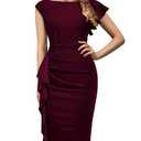 AISIZE Women's Pinup Vintage Ruffle Sleeves Cocktail Party Pencil Dress (XX-Large, Burgundy)