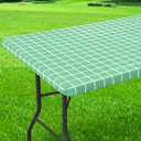 2 x Rectangle Vinyl Table Cloth 30x72, Waterproof Elastic Fitted Tablecloth with Flannel Backing, Plastic Table Cover for Picnic, Camping, Outdoor, Sage Green
