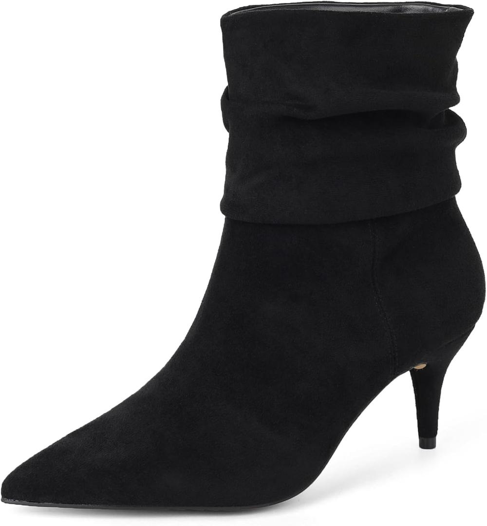 CosyFever Sexy Slouch Ankle Boots for Women with Fashion Mid Stiletto Heels Pointed Toe (8, Black)