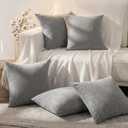 Set of 4 Grey Throw Pillow Covers 24x24 Inch, Neutral Boho Farmhouse Aesthetic Decorative Pillow Cases for Couch, Sofa, Living Room & Bed, Soft Chenille Pillow Cases, Stylish Home Decor, 60x60 cm