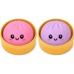 2PCS Dumpling Squishies Fidget Sensory Toys with Food Steamer,Colorful Stretch Squeeze Dough Ball Stress Balls,Hand Desk Toy for Stress Relief Gifts