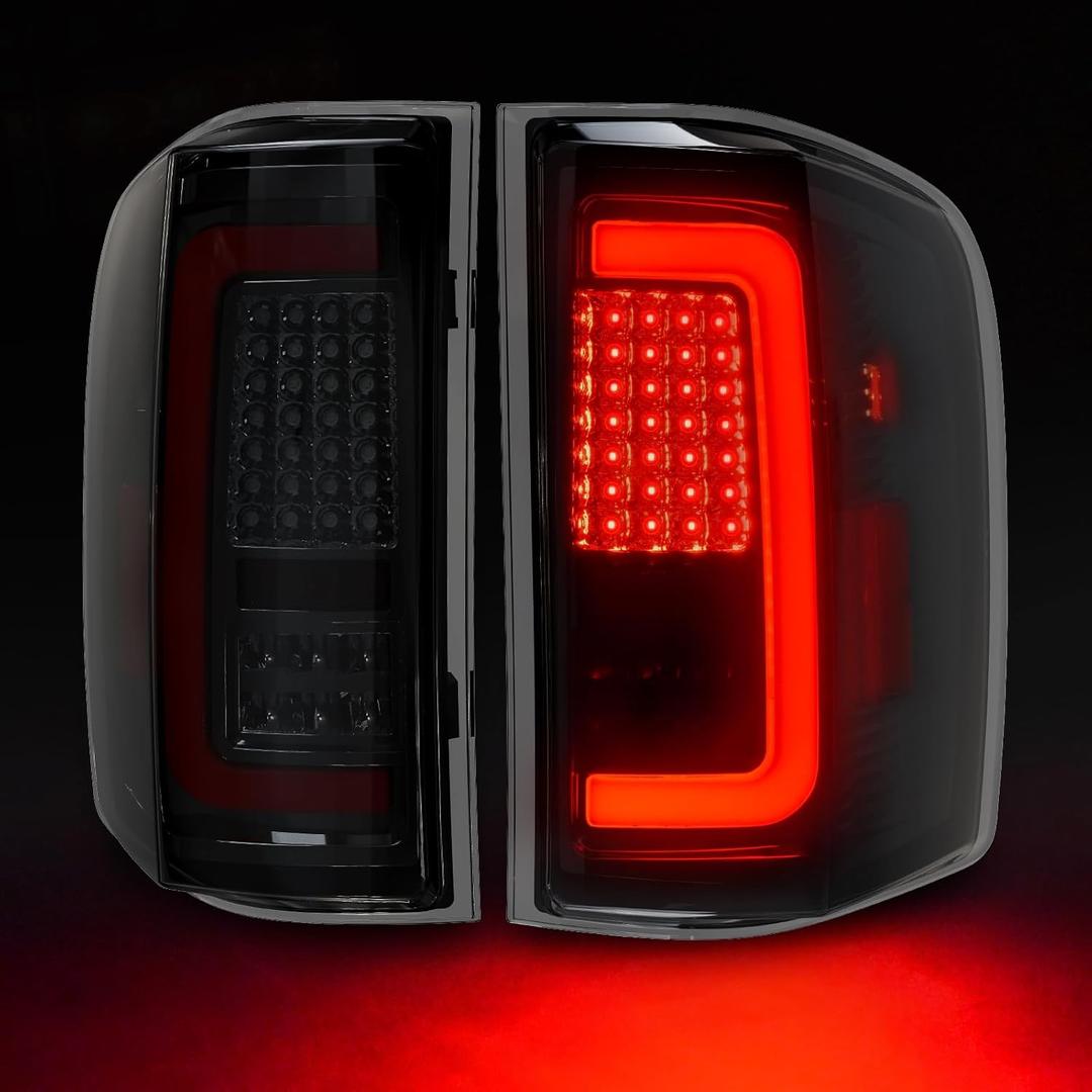 Full Led tail lights for 2007-2013 Chevy Silverado 1500 2500HD 3500HD Starting Animated, Dynamic Turn Signal,Brake Light,Reverse Light Smoked Rear Light Assembly