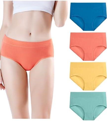 wirarpa Women's Underwear Cotton Mid Waisted Ladies Panties Full Coverage Briefs 4 Pack (Size M, Multi-Color)