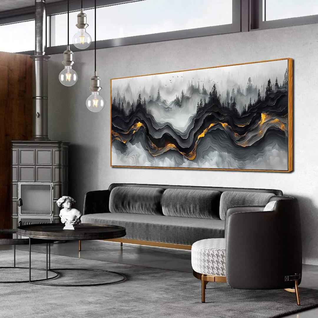 Ouzzlie White Canvas Wall Art Abstract Landscape Wall art Nature Pictures Wall Decor for Living Room 59"L x 29"W