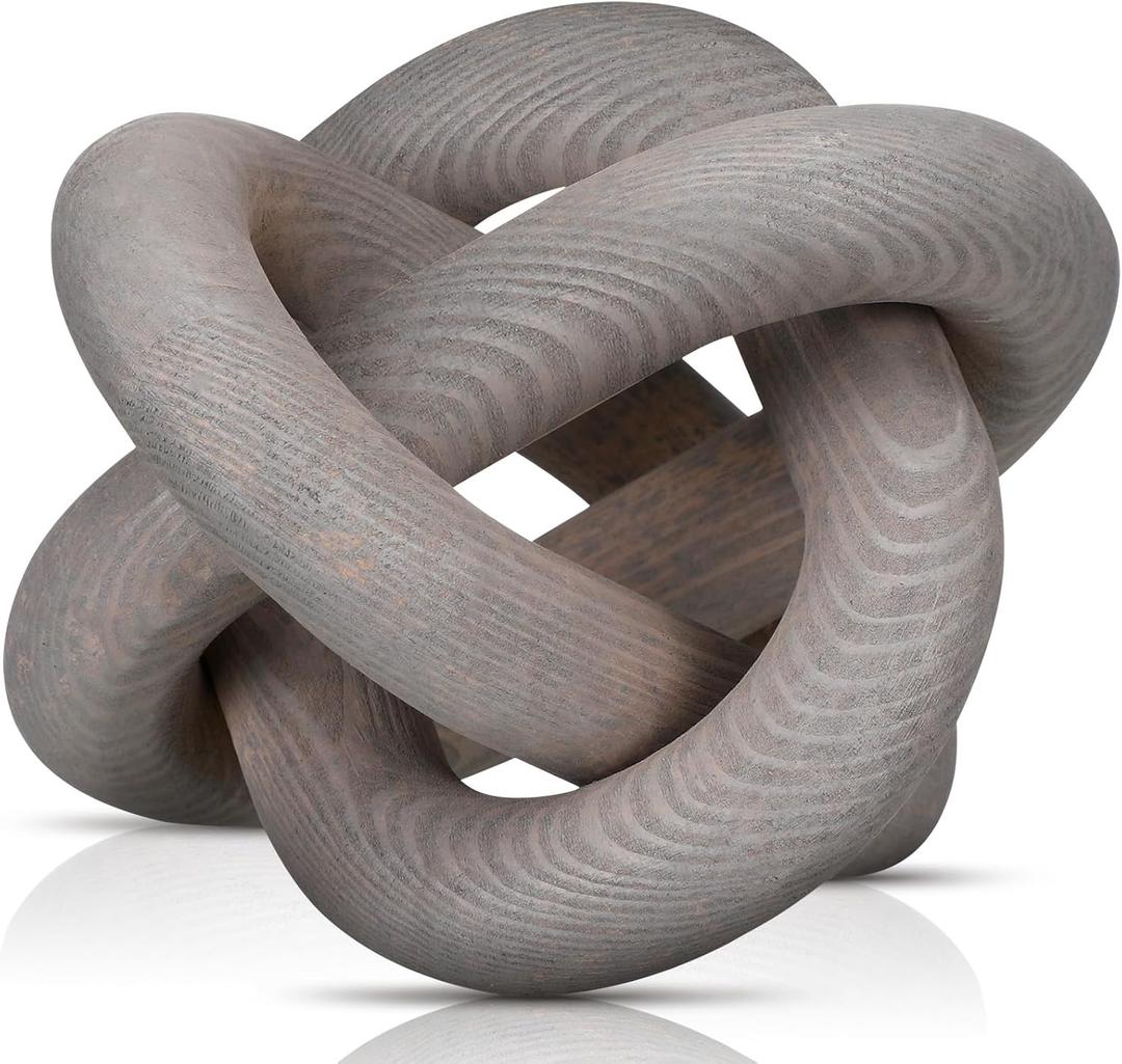 3 Link Wood Knot Decor Rustic Home Dcor Accents Hand Carved Coffee Table Decoration, Boho Chain Link Decoration, Modern Shelf, Rustic Objects for Home Living Room Bedroom(Gray)