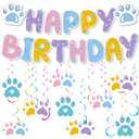 Moinchore Blue Dog Happy Birthday Banner with Daisy Paws Hanging Swirls Blue Dog Happy Birthday Party Supplies Daisy Puppy Themed Party Decorations for Kid Boy and Girl