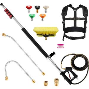 Telescoping Pressure Washer Wand 24 ft Pressure Washer Extension Wand 24 Feet Power Washer Extension Wand Aluminum with Brush Head,Gutter Cleaner, 5 Spray Nozzle Tips, 2 Hose Adapters, Support Belt