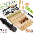 Sushi Making Kit, 22pcs Roller Maker for Beginners With Guide Book, Bazooka, Knife, Mat, Avocado Slicer, Chopsticks, Sauce Dishes & More - Sushi Lover's Gift (Black2)