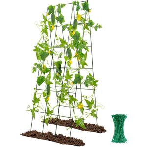 48 x 18 Cucumber Trellis, Foldable Metal A-Frame Trellis for Raised Beds, Small Garden Plant Support for Cucumbers, Peas and Climbing Vegetables, 1 Pack