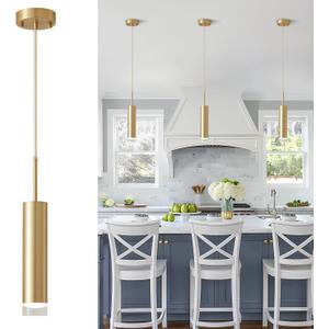 KCO Lighting LED Gold Mini Pendant Light Modern Kitchen Island Ceiling Hanging Light Fixtures Small Cylinder Ceiling Pendant Lighting for Bedroom, Dinning Room (Gold)
