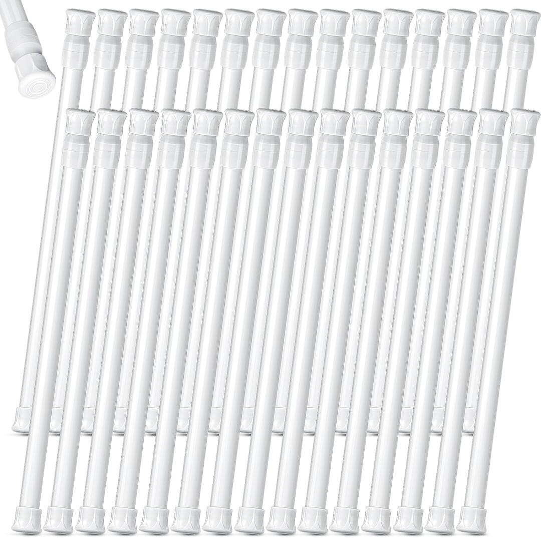 Ripeng 30 Pack Tension Rod Bulk Adjustable 28 to 48 Inch Spring Shower Curtain Rods Expandable White RV Tension Bars Cupboard Bars No Punching for Windows Bathroom Bedroom Kitchen Closet Wardrobes