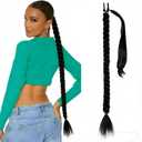 Long Braid Ponytail Extension with Hair Tie Straight Sleek Wrap Around Synthetic Hairpieces for Women, Natural Color, 28 Inch (Pack of 1)