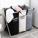 TEEM 3-Section Laundry Basket Organizer, Foldable Hamper with Dividers, 150L Large Capacity, Waterproof 600D Oxford Fabric, Freestanding Lightweight Clothes Sorter Bedroom, Dorm, Bathroom (24x15x26in), 25.6" x 15" x 23.6"