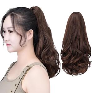 SYXLCYGG Brown Ponytail Extensions Claw Clip Pony tail 16" Wavy 4.5 OZ Synthetic Like Real Hair Fake Hair piece Yaki Women Easy To Use Fluffy Tangled (Medium Brown Mix)