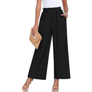 Anyally Womens Loose Wide Leg Pants Business Casual Elastic Waisted Palazzo Harem Pants with Pockets Work Trousers (XXL)