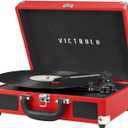 Victrola Journey Bluetooth Portable Suitcase Record Player  with Built-in Speakers, 3 Speed Vinyl Record Player, RCA Out, Headphone Jack (Red)