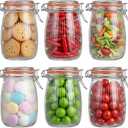 6Pcs 32oz Airtight Glass Jar, Wide Mouth Mason Jars with Clamp Lids, Stripe | Food Storage Containers for Home, Kitchen, Camping, Picnic