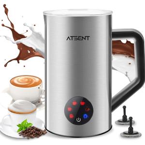 Milk Frother and Steamer, 6-in-1 Hot and Cold Foam Maker, Electric Milk Steamer with Auto Shut-Off and Milk Warmer for Coffee, Latte, Cappuccino, Hot Chocolate, (Silver)