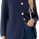 Langwyqu Womens Crew Neck Cardigan Sweaters Blazer Long Sleeve Knit Jacket (L)