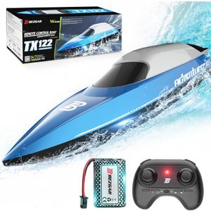 BEZGAR Remote Control Boat- 2.4GHz RC Boat with Rechargeable Battery, Fast Speed 20+ MPH with Double-Hatch Design for Lakes&Pools, Summer Toys for Adults and Ideal Gifts Rc Boats for Kids 8-12(TX122)