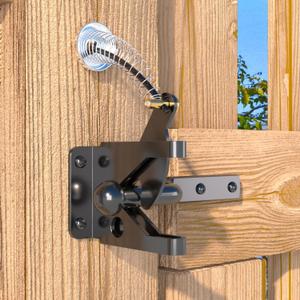 4Pack Gate Latch with Spring Cable Pull for Fence Gate - Carbon Steel - Black,Self Locking Fence Gate Latch,Gate Latch for Wooden Fence,Fence Door Latch (4, Black)