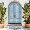 Fourluoo 2 Piece Beach Door Mat Combo Set 100% Coco Coir Welcome Mat and 28 x 40 Inch Blue White Striped Rug Layering Front Door Rug for Outdoor Entrance Front Porch