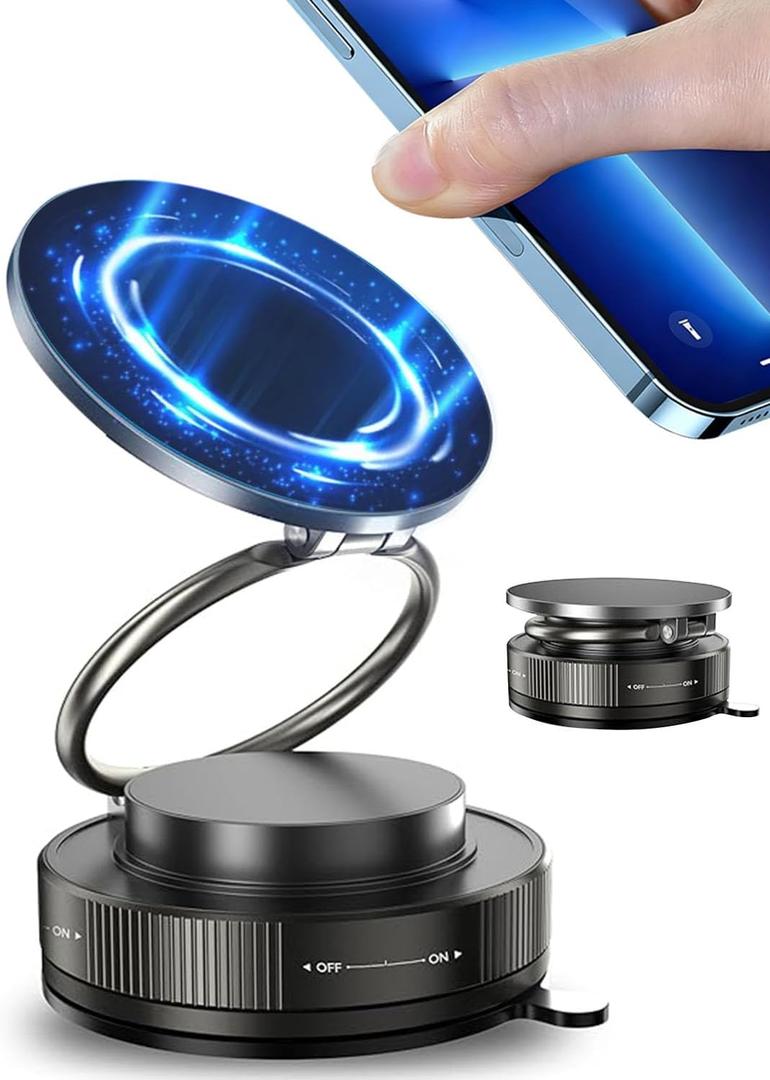 Upgraded MagSafe Vacuum Car Phone Holder, Strong Magnetic Phone Mount with Adjustable & Reinforced Suction Cup Design for Dashboard/Gym/Mirror, Compatible with iPhone & Android