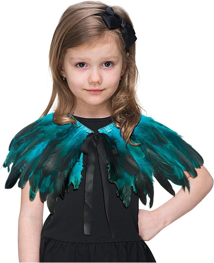 L'VOW Fashion Kids Rooster Feather Capes Stole Shawl Iridescent for Game Party Hallowmas (Blue-Ro) (Rooster-Blue)
