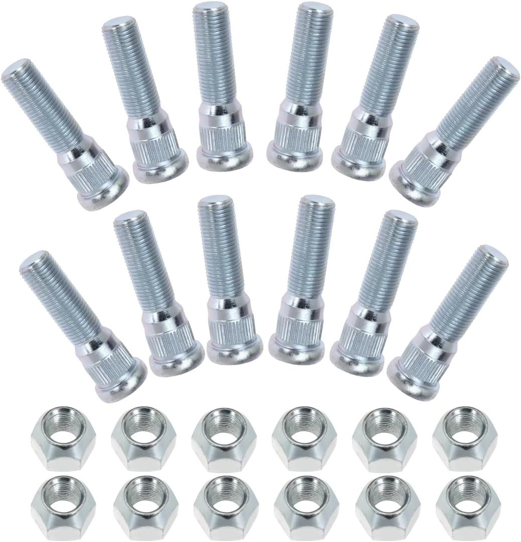 12Sets Wheel Stud with Nuts for Traile for Lippert Trailer for Axles 3500 lb to 4400 lb with 1/2"-20 UNF Thread Size, 0.617" Spline, 0.77" Head, 2.2" Total Length