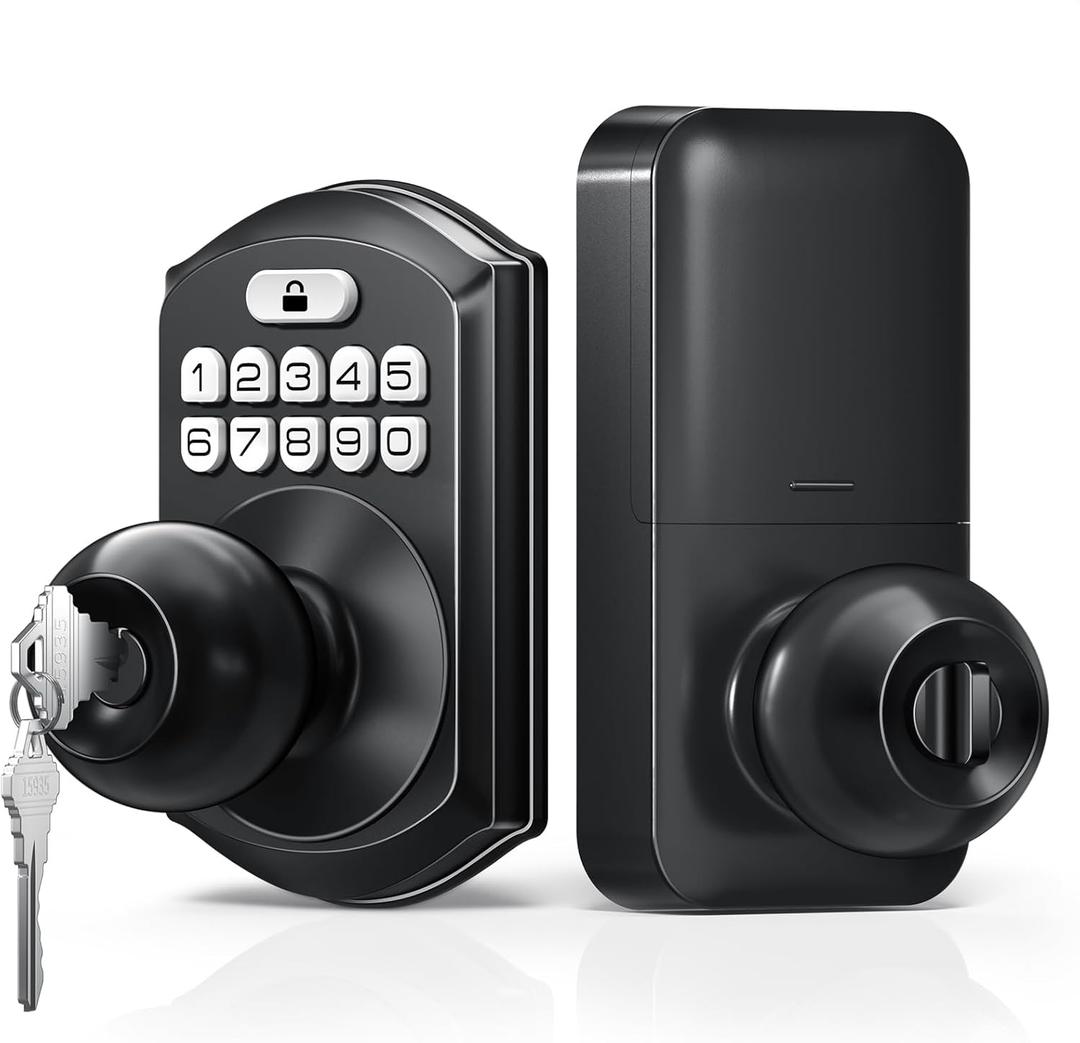 TEEHO Keyless Entry Keypad Door Lock with Handle, Electronic Digital Smart Locks for Front Door, Easy to Install Keypad Deadbolt with Code for Bedroom, Anti-Peeping Password