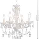 Plug in Crystal Ceramic White Chandelier, Glass Chandeliers,White crystal Hanging Pendant Light with Clear Cord and On/Off, 4 Light Crystal Chandelier for wedding, Kitchen, Dining,Foyer, Mini room, Plug-in WH