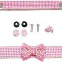 Glitter Rhinestones Crystal Sparkly Pink License Plate Frames Holder with Bow Premium Stainless Steel Covers for Women