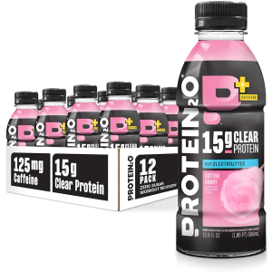 Protein2o 15g Whey Protein Isolate Hydration Drink Plus Energy & Focus, 350mg of Electrolytes, Vitamins B5 & B6, Sugar Free, Cotton Candy, 16.9 oz Bottle (Pack of 12), BB 11/22/26