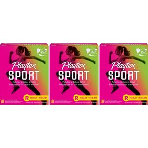 Playtex Sport Tampons, Regular Absorbency, Fragrance-Free - 54ct (3 Packs of 18ct)