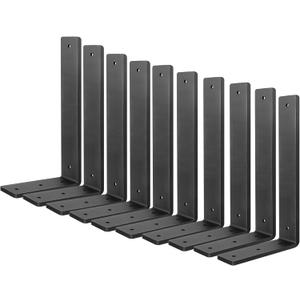 Floating Shelf Bracket 12 Inch, 10 Pack Heavy Duty Shelf Brackets, Black Wall Shelf Bracket for DIY Decorative with Mounting Hardware (L 12" x H 6" x W1.5")