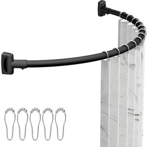 ENJOYBASICS Curved Shower Curtain Rod with Shower Rings, Adjustable Round Bathroom Rod for Extra Space, Rustproof, Need to Drill, Matte Black, 35-77 Inches